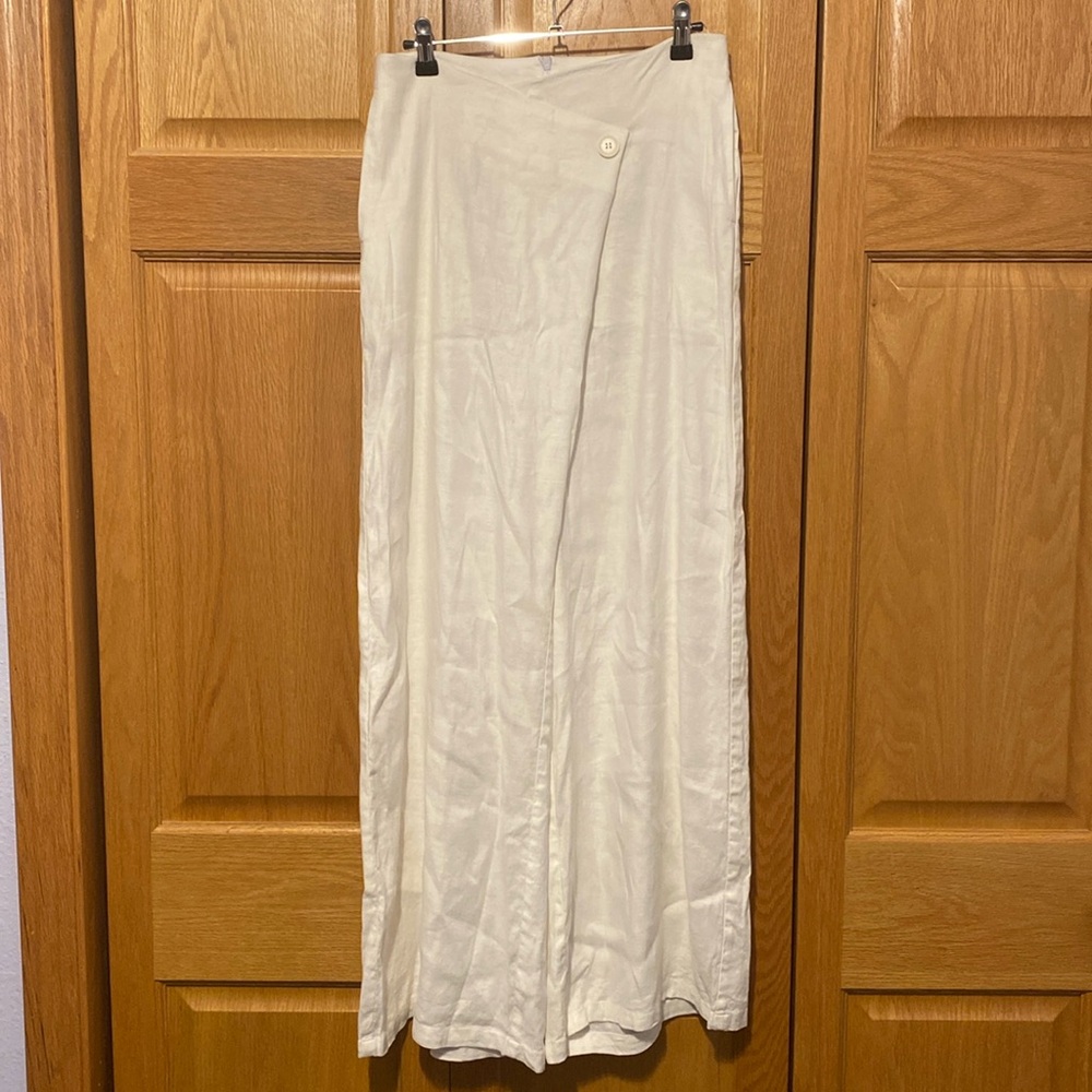 NAP Loungewear Off-Centre Straight Leg Pants white size small linen wide - Picture 2 of 11